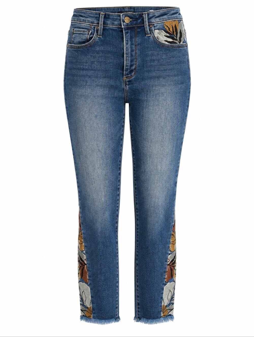 Driftwood Clara Embroidered Jeans Sz 25 Boho Floral Skinny Ankle Frayed Hem Blue